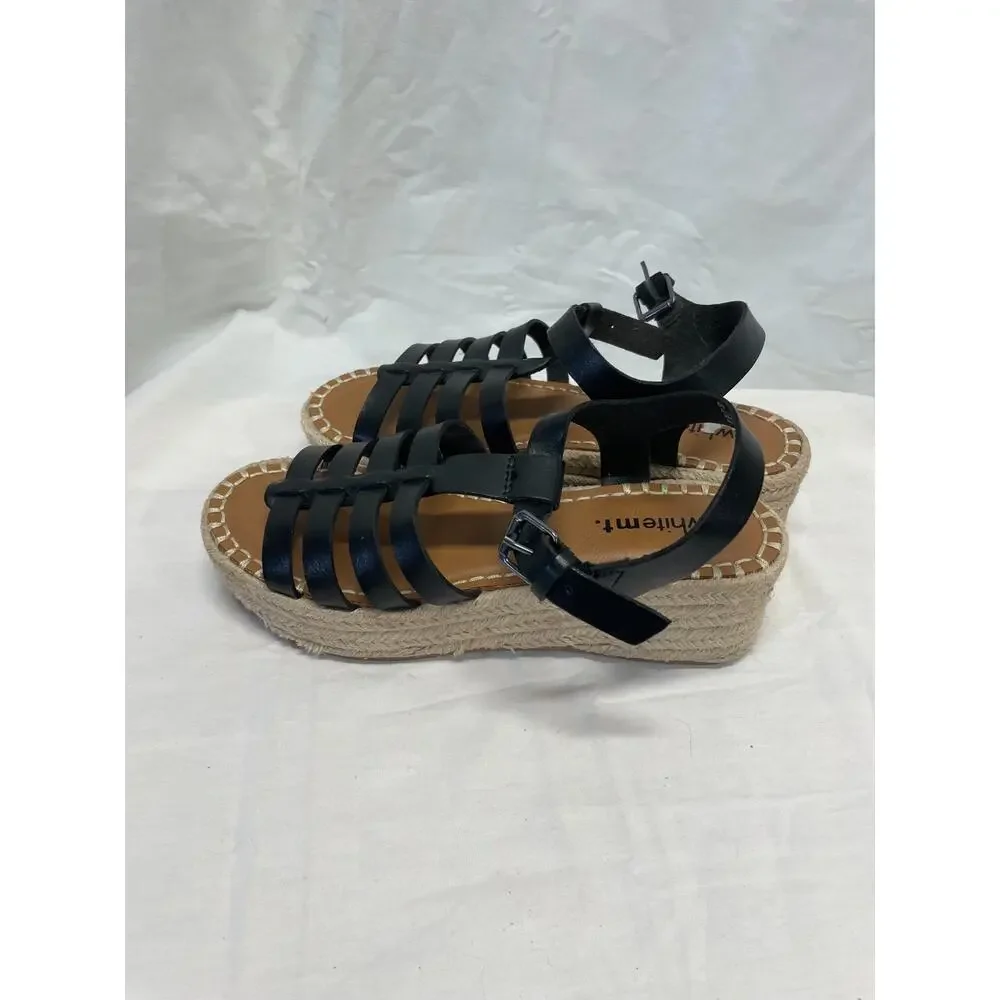 White Mt Women's Gladiator Fisherman Espadrille Wedges Size 6 Black Straps